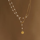 Snake Chain and Pearl-Style Long Necklace, Gold-Plated Steel