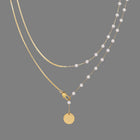 Snake Chain and Pearl-Style Long Necklace, Gold-Plated Steel