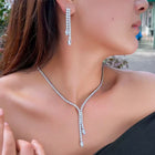 Rhinestone Necklace and Earring Set, Silver-Tone Plated