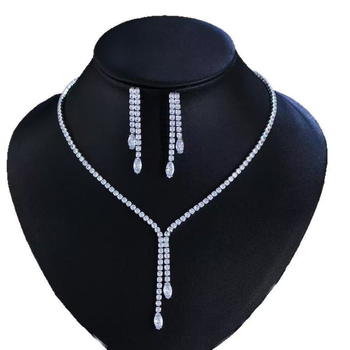 Rhinestone Necklace and Earring Set, Silver-Tone Plated