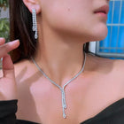 Rhinestone Necklace and Earring Set, Silver-Tone Plated