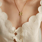 Pleated Square Push-Pull Pendant on Long Sweater Chain