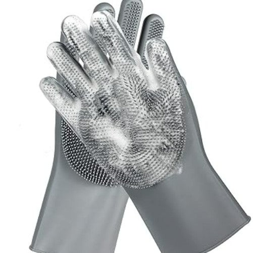 Pet Grooming Glove Pair — Gray