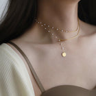 Snake Chain and Pearl-Style Long Necklace, Gold-Plated Steel