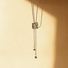 Pleated Square Push-Pull Pendant on Long Sweater Chain