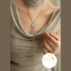 Pleated Square Push-Pull Pendant on Long Sweater Chain