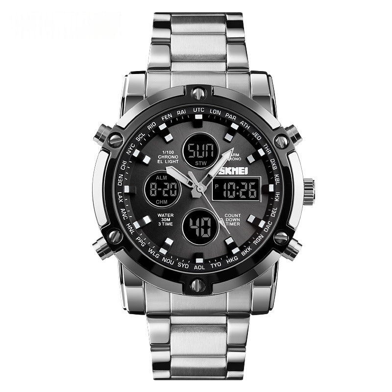 Steel-Band Quartz Watch with Large Dial, Silver Finish