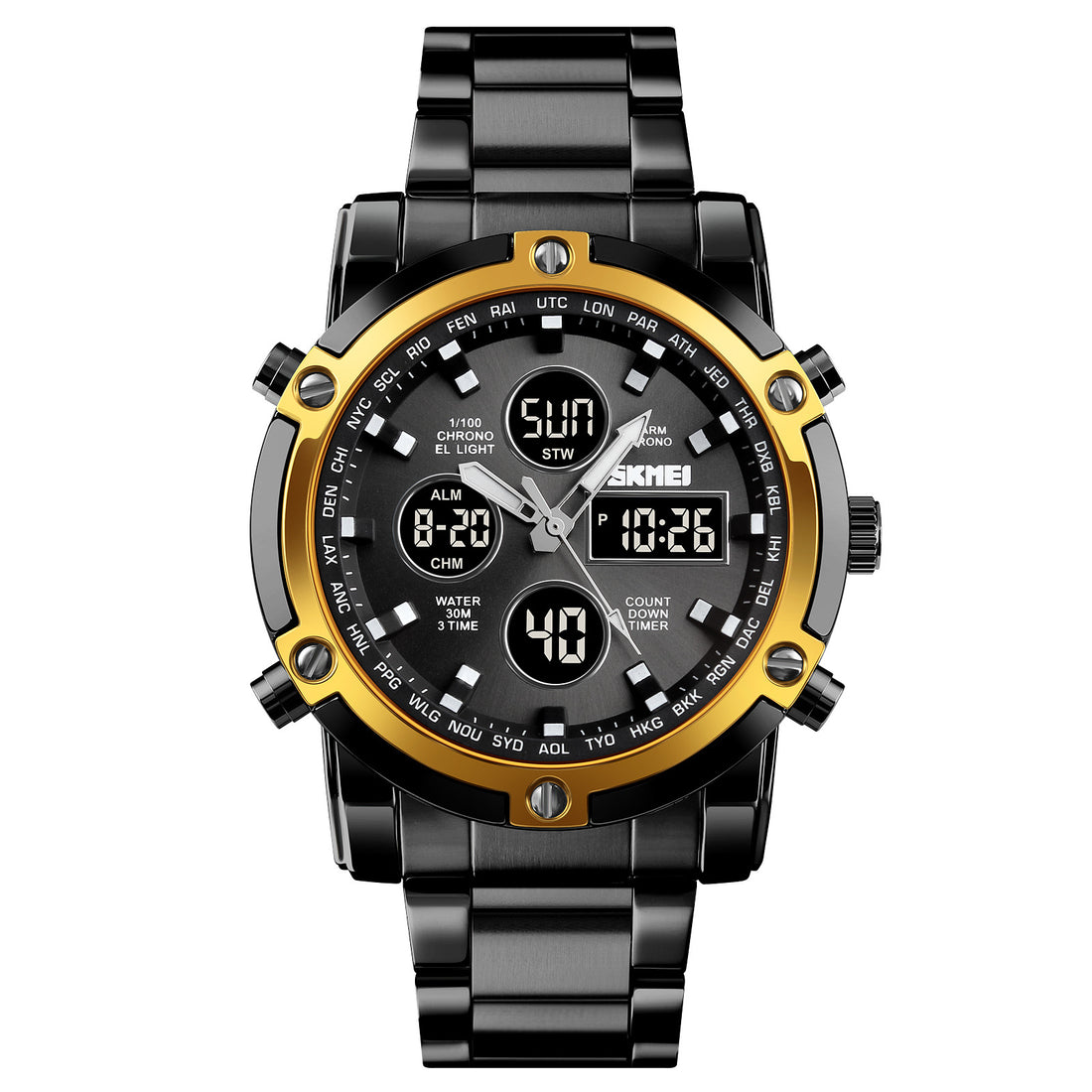 Steel-Band Quartz Watch with Large Dial, Silver Finish