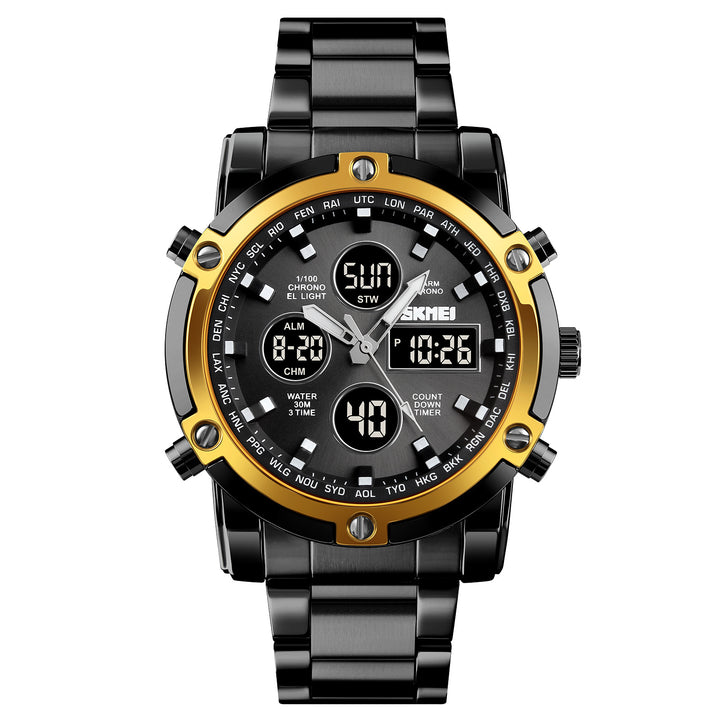 Steel-Band Quartz Watch with Large Dial, Silver Finish