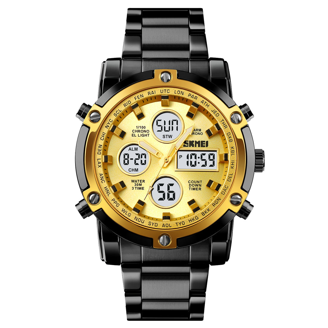Steel-Band Quartz Watch with Large Dial, Silver Finish
