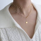 Snake Chain and Pearl-Style Long Necklace, Gold-Plated Steel