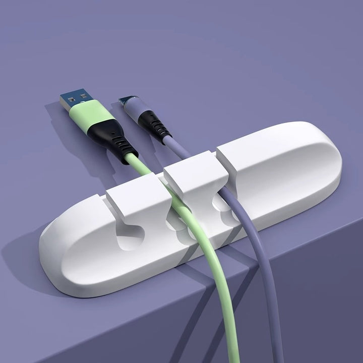 Silicone Desk Cable Holder — 3 Slots, White