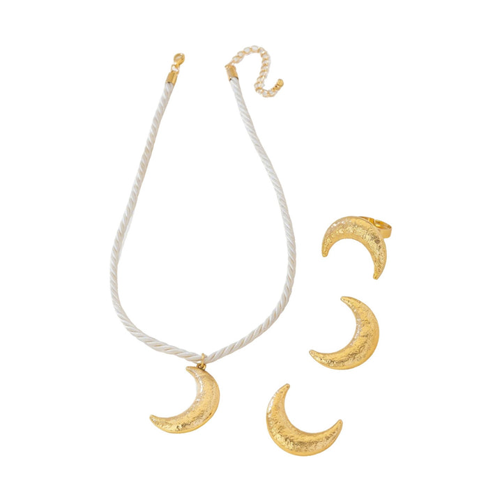 Crescent Jewelry Set: Open Ring, Necklace and Earrings — product on white background