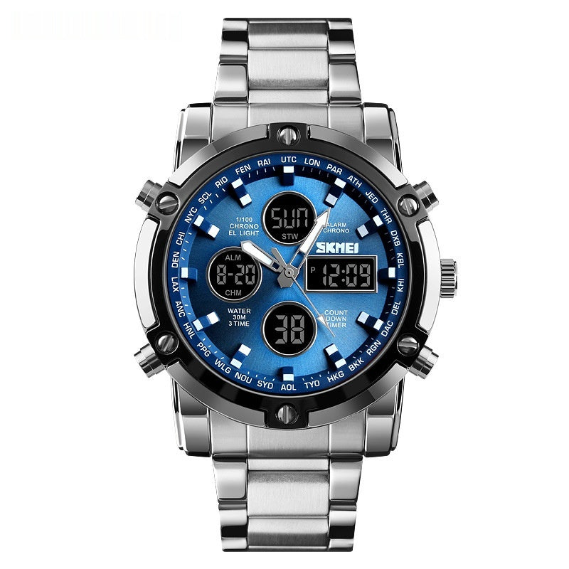 Steel-Band Quartz Watch with Large Dial, Silver Finish